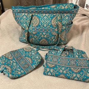 VERA BRADLEY travel set , duffle , cosmetic and hanging toiletry bag